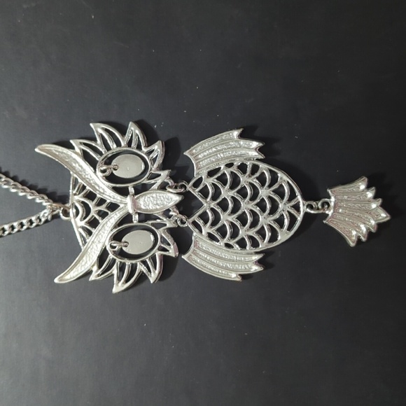 Silver Tone Oversized Chunky Owl Pendant Statement Necklace - Picture 1 of 6